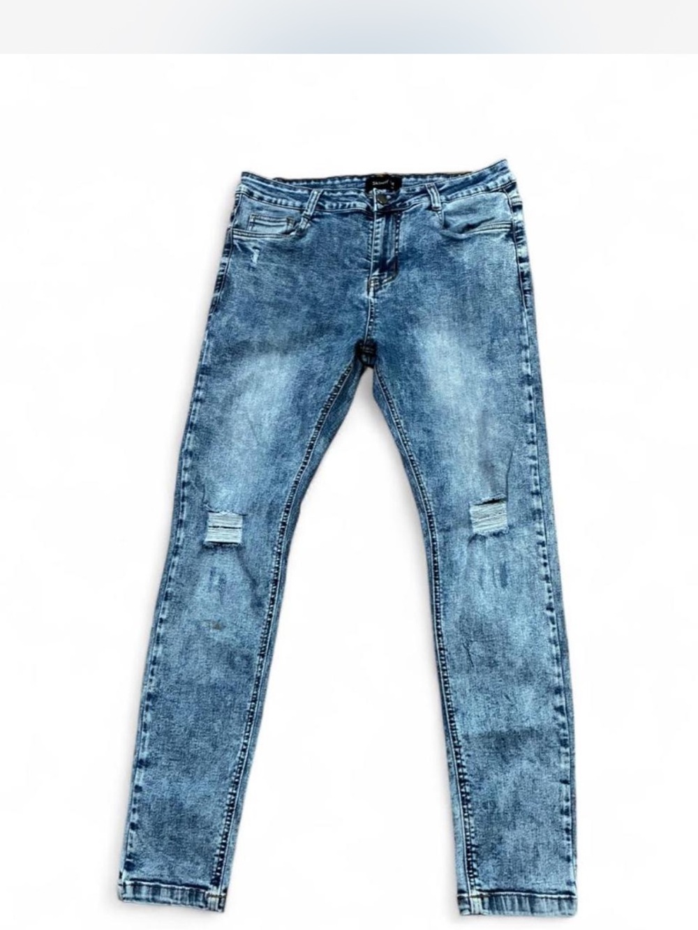 Slim Fit Distressed Skinny Jeans - Light Blue